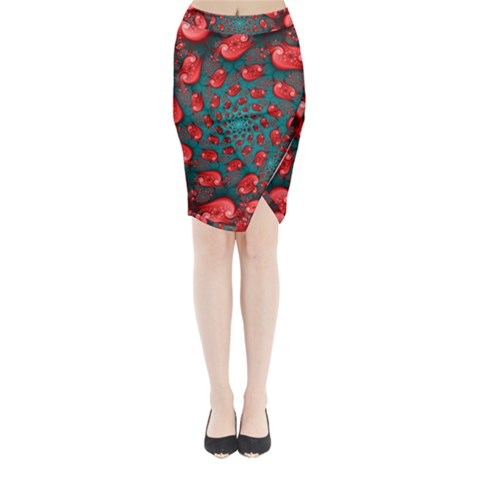 Fractal Red Spiral Abstract Art Midi Wrap Pencil Skirt from ArtsNow.com