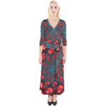 Fractal Red Spiral Abstract Art Quarter Sleeve Wrap Maxi Dress
