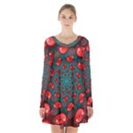 Fractal Red Spiral Abstract Art Long Sleeve Velvet V-neck Dress