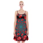 Fractal Red Spiral Abstract Art Spaghetti Strap Velvet Dress