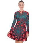 Fractal Red Spiral Abstract Art Long Sleeve Panel Dress