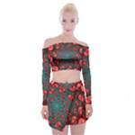 Fractal Red Spiral Abstract Art Off Shoulder Top with Mini Skirt Set