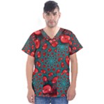 Fractal Red Spiral Abstract Art Men s V-Neck Scrub Top
