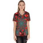 Fractal Red Spiral Abstract Art Women s V-Neck Scrub Top
