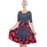 Fractal Red Spiral Abstract Art Quarter Sleeve A-Line Dress