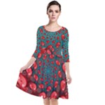 Fractal Red Spiral Abstract Art Quarter Sleeve Waist Band Dress
