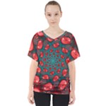 Fractal Red Spiral Abstract Art V-Neck Dolman Drape Top