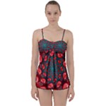 Fractal Red Spiral Abstract Art Babydoll Tankini Set