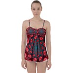 Fractal Red Spiral Abstract Art Babydoll Tankini Top