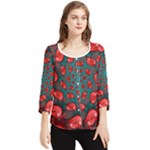 Fractal Red Spiral Abstract Art Chiffon Quarter Sleeve Blouse