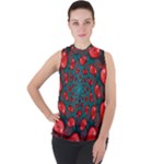 Fractal Red Spiral Abstract Art Mock Neck Chiffon Sleeveless Top