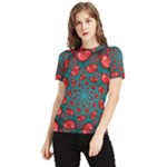 Fractal Red Spiral Abstract Art Women s Short Sleeve Rash Guard