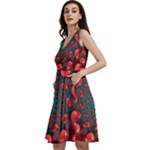 Fractal Red Spiral Abstract Art Sleeveless V-Neck Skater Dress with Pockets
