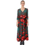 Fractal Red Spiral Abstract Art Button Up Boho Maxi Dress