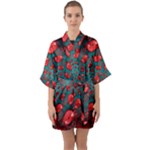 Fractal Red Spiral Abstract Art Half Sleeve Satin Kimono 