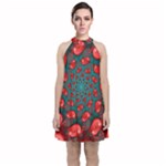 Fractal Red Spiral Abstract Art Velvet Halter Neckline Dress 