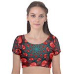 Fractal Red Spiral Abstract Art Velvet Short Sleeve Crop Top 