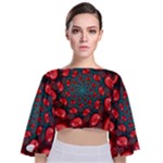 Fractal Red Spiral Abstract Art Tie Back Butterfly Sleeve Chiffon Top