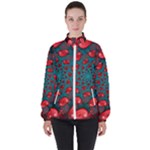 Fractal Red Spiral Abstract Art Women s High Neck Windbreaker