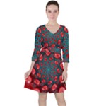 Fractal Red Spiral Abstract Art Quarter Sleeve Ruffle Waist Dress