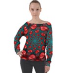 Fractal Red Spiral Abstract Art Off Shoulder Long Sleeve Velour Top