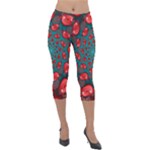 Fractal Red Spiral Abstract Art Lightweight Velour Capri Leggings 