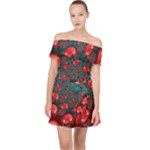 Fractal Red Spiral Abstract Art Off Shoulder Chiffon Dress