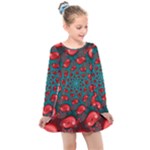 Fractal Red Spiral Abstract Art Kids  Long Sleeve Dress