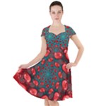 Fractal Red Spiral Abstract Art Cap Sleeve Midi Dress
