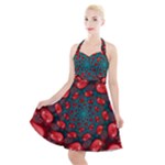 Fractal Red Spiral Abstract Art Halter Party Swing Dress 