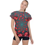 Fractal Red Spiral Abstract Art Ruffle Collar Chiffon Blouse