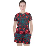 Fractal Red Spiral Abstract Art Women s T-Shirt and Shorts Set