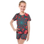 Fractal Red Spiral Abstract Art Kids  Mesh T-Shirt and Shorts Set
