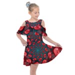 Fractal Red Spiral Abstract Art Kids  Shoulder Cutout Chiffon Dress