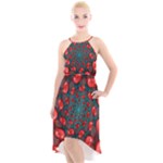 Fractal Red Spiral Abstract Art High-Low Halter Chiffon Dress 