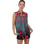 Fractal Red Spiral Abstract Art Sleeveless Chiffon Button Shirt