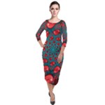 Fractal Red Spiral Abstract Art Quarter Sleeve Midi Velour Bodycon Dress