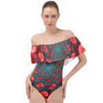 Fractal Red Spiral Abstract Art Off Shoulder Velour Bodysuit 