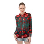 Fractal Red Spiral Abstract Art Long Sleeve Chiffon Shirt