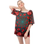 Fractal Red Spiral Abstract Art Oversized Chiffon Top