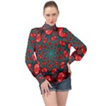 Fractal Red Spiral Abstract Art High Neck Long Sleeve Chiffon Top