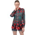 Fractal Red Spiral Abstract Art Long Sleeve Satin Shirt