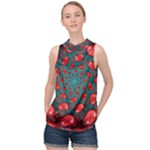 Fractal Red Spiral Abstract Art High Neck Satin Top