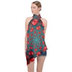 Fractal Red Spiral Abstract Art Halter Asymmetric Satin Top
