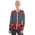 Fractal Red Spiral Abstract Art Velvet Zip Up Jacket