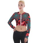 Fractal Red Spiral Abstract Art Long Sleeve Cropped Velvet Jacket
