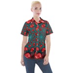 Fractal Red Spiral Abstract Art Women s Short Sleeve Pocket Shirt
