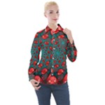 Fractal Red Spiral Abstract Art Women s Long Sleeve Pocket Shirt
