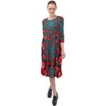 Fractal Red Spiral Abstract Art Ruffle End Midi Chiffon Dress