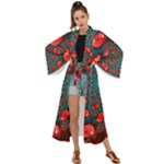 Fractal Red Spiral Abstract Art Maxi Kimono